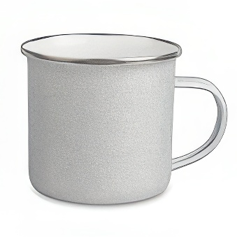Emaliowany stalowy brokatowy kubek do sublimacji - srebrny rant, srebrny, 300 ml