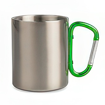 Stainless Steel with Green Carabiner Handle for Sublimation Mug, Engraving 