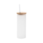 Frosted Glass Mason Jar with Bamboo Lid and Straw for Sublimation and Engraving