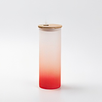 Frosted Glass Mason Jar with Bamboo Lid and Straw for Sublimation and Engraving, red
