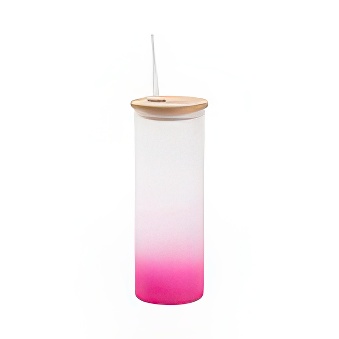 Frosted Glass Mason Jar with Bamboo Lid and Straw for Sublimation and Engraving, purple