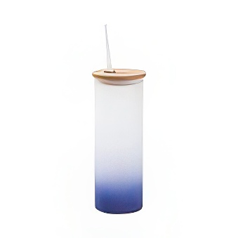 Frosted Glass Mason Jar with Bamboo Lid and Straw for Sublimation and Engraving, navy blue