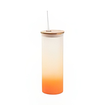 Frosted Glass Mason Jar with Bamboo Lid and Straw for Sublimation and Engraving, orange