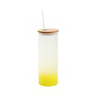Frosted Glass Mason Jar with Bamboo Lid and Straw for Sublimation and Engraving, lime green