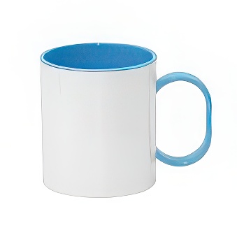 Plastic unbreakable mug for sublimation overprint and engraving with a colorful inside and handle, blue, 330 ml