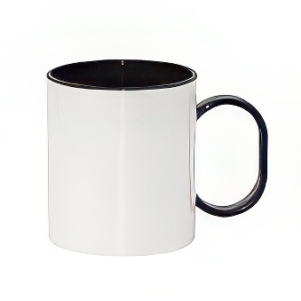 Plastic unbreakable mug for sublimation overprint and engraving with a colorful inside and handle, black, 330 ml