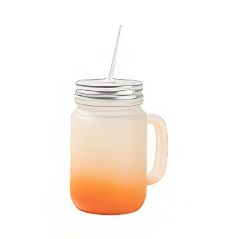 Frosted Glass Mason Jar with Metal Lid and Straw for Sublimation and Engraving, orange