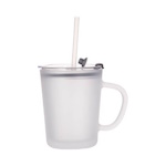 Frosted glass sublimation mug with lid and straw
