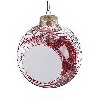 Transparent christmas bauble for sublimation - red threads inside, red, 8 cm
