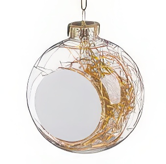 Transparent christmas bauble for sublimation - gold threads inside, gold, 8 cm