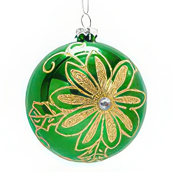 Christmas bauble for sublimation - gold flowers, green, 8 cm