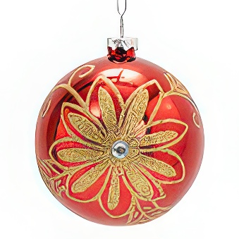 Christmas bauble for sublimation - gold flowers, red, 8 cm