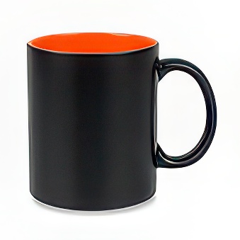 New Black Mug with Coloured Interior and Laser Engraving, black/orange, 300 ml