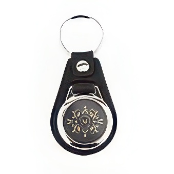 Elements for Making Metal Keychains on an Eco Black Leather and Printing Area - 25 mm