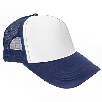 Trucker Cap with White Front and Mesh Back for Printing, Navy Blue