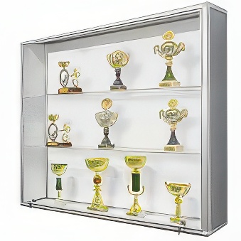 Gablota ekspozycyjna wewnętrzna na puchary z dwiema półkami