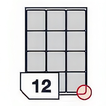 Self-adhesive paper labels for laser printers and photocopiers, rounded corners - 12 labels on a sheet