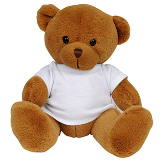 Light-brown teddy bear with a white T-shirt suitable for printing, 17 cm