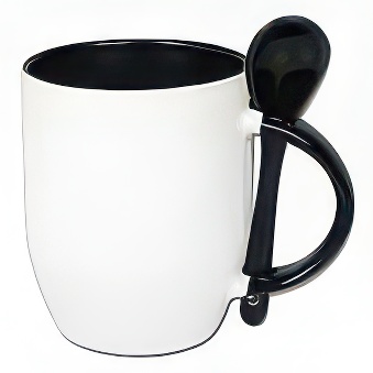 Mug for sublimation printout with spoon black