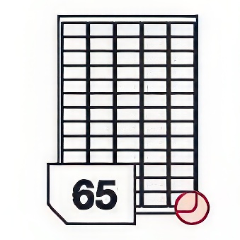Self-adhesive paper labels for laser printers and photocopiers, rounded corners - 65 labels on a sheet