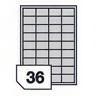 Self-adhesive paper labels for laser printers and photocopiers, streight corners - 36 labels on a sheet