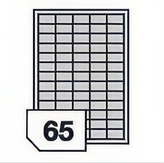 Self-adhesive paper labels for laser printers and photocopiers, streight corners - 65 labels on a sheet