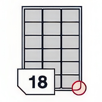 White Self-adhesive Film Labels (Rounded Corners) for Laser Printers and Copiers - 18 Labels on a Sheet