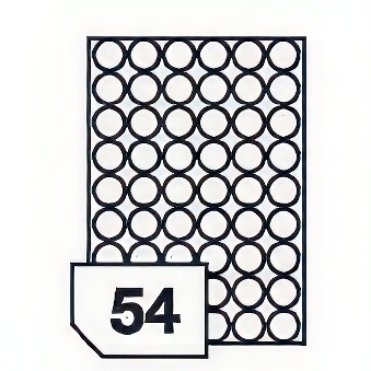 White Self-adhesive Film Labels (Round) for Laser Printers and Copiers - 54 Labels on a Sheet