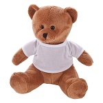 Light-brown teddy bear with a white T-shirt suitable for printing