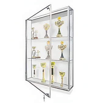 Gablota ekspozycyjna przeszklona wewnętrzna na puchary z dwiema półkami