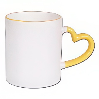 Heart Handle Sublimation Mug with Coloured Rim, yellow, 330 ml