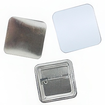 Badge Components with Safety Pin for Assembly, square 37 x 37 mm