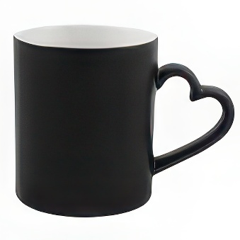 Magic Colour-Changing Sublimation Mug - Heart-Shaped Handle, black, 300 ml