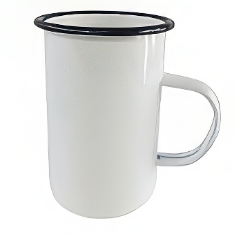 Tall Enamel Steel Sublimation Mug - Black Rim, white, 350 ml