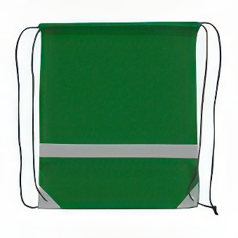 Reflective shoes bag with black string - for printing, green, 35 x 41 cm