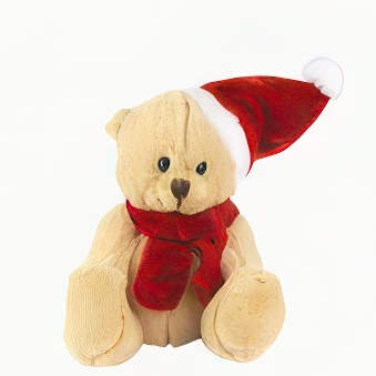 Creamy Teddy Bear in a Scarf and Santa Hat for Thermal Transfer with an Inkjet Printer, 