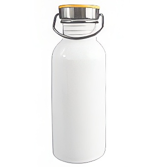 Metal bottle with bamboo lid for sublimation and engraving, white, 600 ml