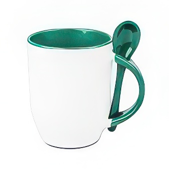 Mug for sublimation printout with spoon dark green