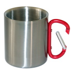 Metal inox mug for sublimation outprint with red handle carabiner type