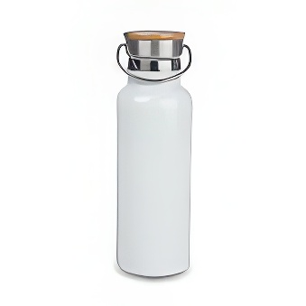 Metal thermal bottle with bamboo lid for sublimation and engraving, white, 500 ml