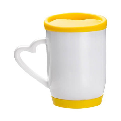 Heart Handle Sublimation Mug - Colourful Silicone Lid and Base, yellow, 360 ml