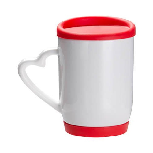 Heart Handle Sublimation Mug - Colourful Silicone Lid and Base, red, 360 ml