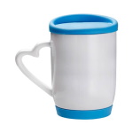 Sublimation mug with heart shape handle - a colorful silicone lid and stand