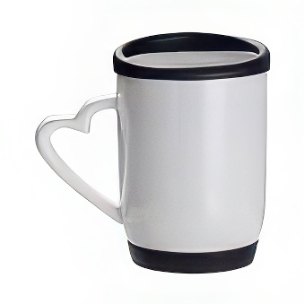 Heart Handle Sublimation Mug - Colourful Silicone Lid and Base, black, 360 ml