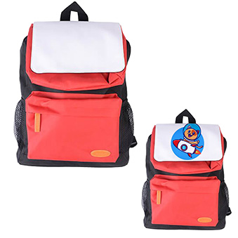 Backpack with Front Pocket and White Flap for Printing, red/black, 34 x 25 x 8 cm