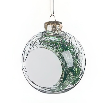Transparent christmas bauble for sublimation - green threads inside, green, 8 cm