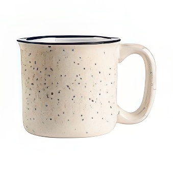 Retro-Style Ceramic Sublimation Mug - Large Beige & Black, Dotted Effect with Black Rim