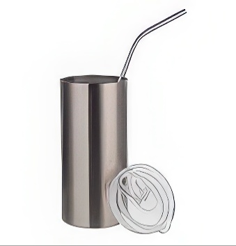 Tumbler mug with straw for sublimation and engraving silver 480 ml