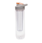 Bottle with insert for ice and fruit - gray-orange lid