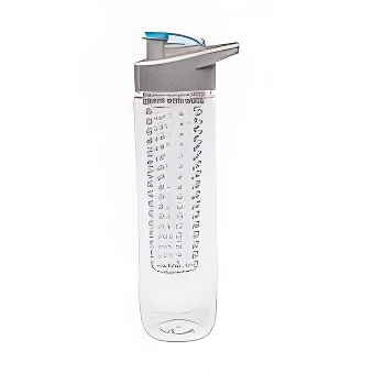 Bottle with insert for ice and fruit - gray-blue lid blue 800 ml